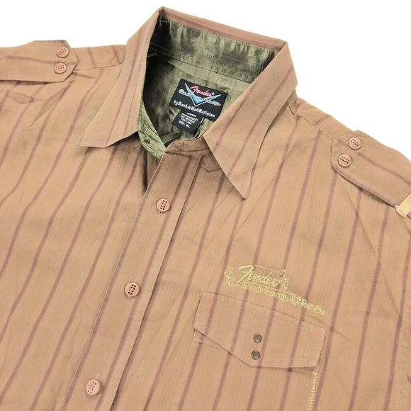 Fender Rock & Roll Religion Men’s Button Shirt Brown Flip Cuffs Epaulets Size L - Picture 6 of 11